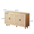 Mueble archivador de ratán de 4 puertas con patas de madera maciza – Aparador para dormitorio, sala de estar u oficina