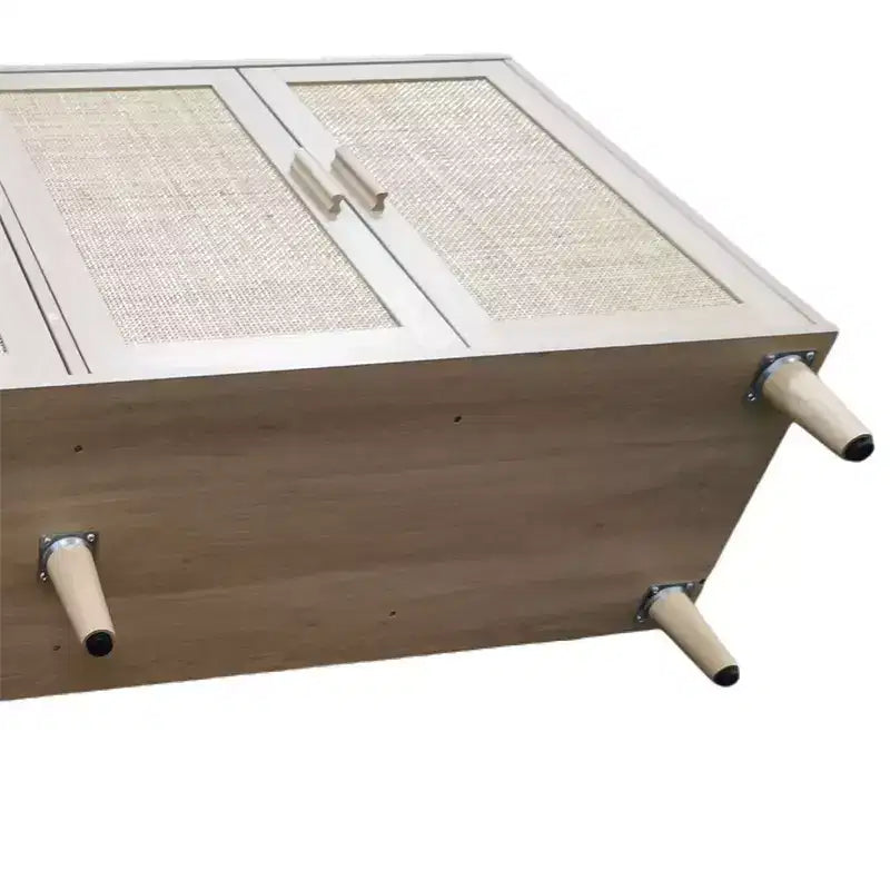 Mueble archivador de ratán de 4 puertas con patas de madera maciza – Aparador para dormitorio, sala de estar u oficina