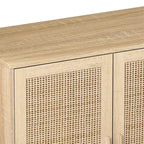 Mueble archivador de ratán de 4 puertas con patas de madera maciza – Aparador para dormitorio, sala de estar u oficina