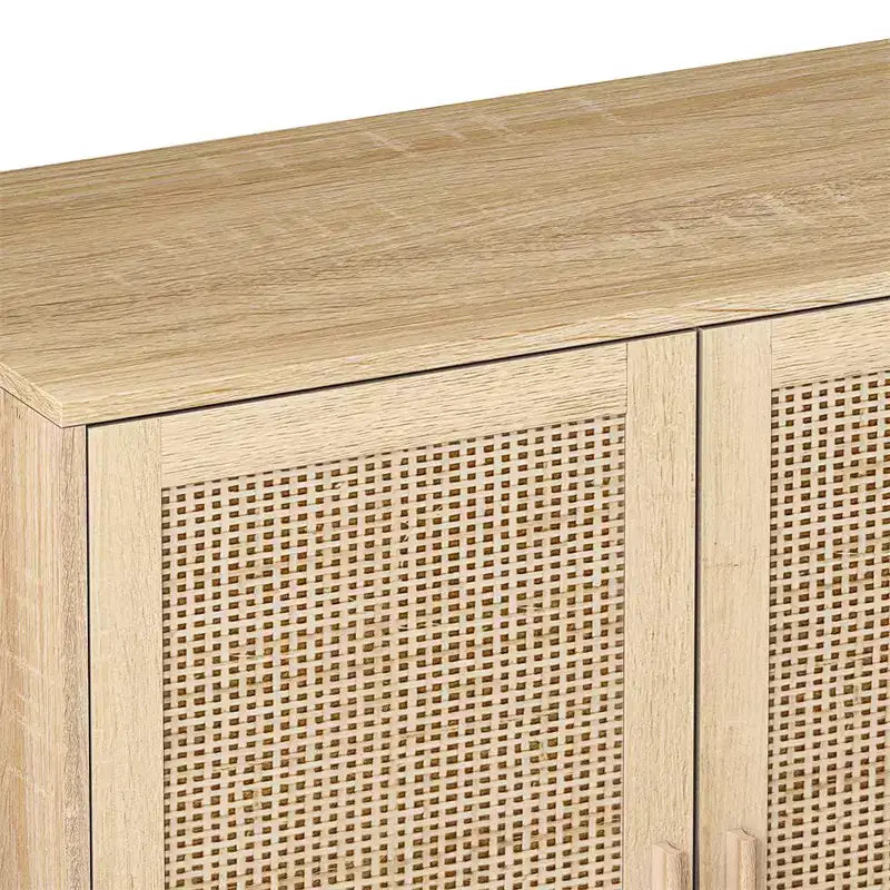 Mueble archivador de ratán de 4 puertas con patas de madera maciza – Aparador para dormitorio, sala de estar u oficina